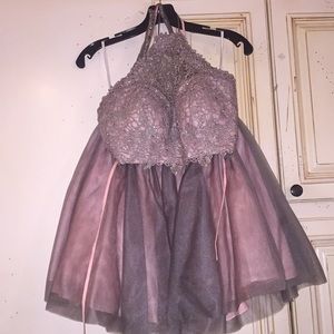 2 Piece Pink/Taupe/Grey Homecoming Dress